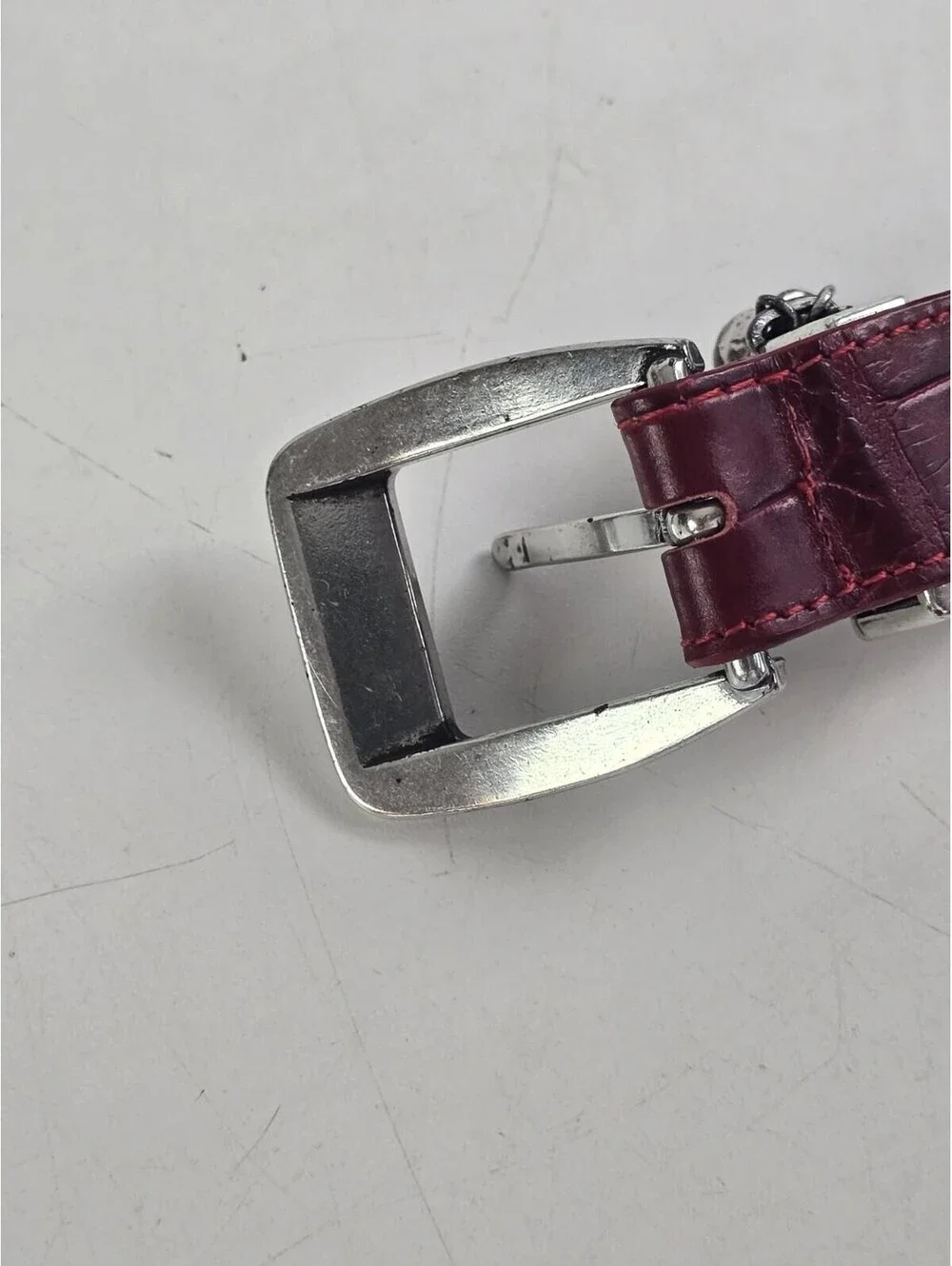 Brighton Red Reptile Embossed Belt Silver Buckle w/Golf Charms  L-34